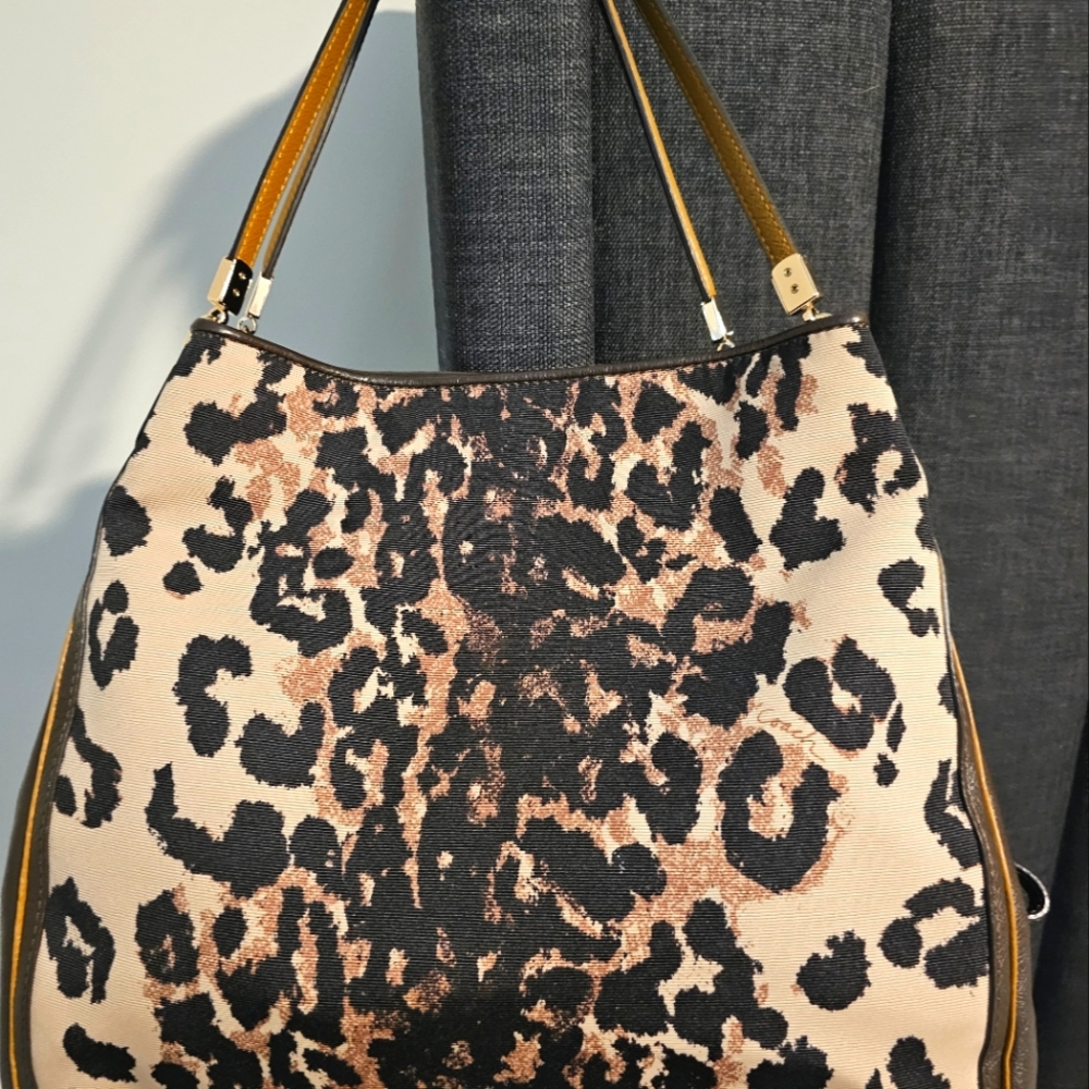 Gorgeous COACH leopard print cloth/leather purse!